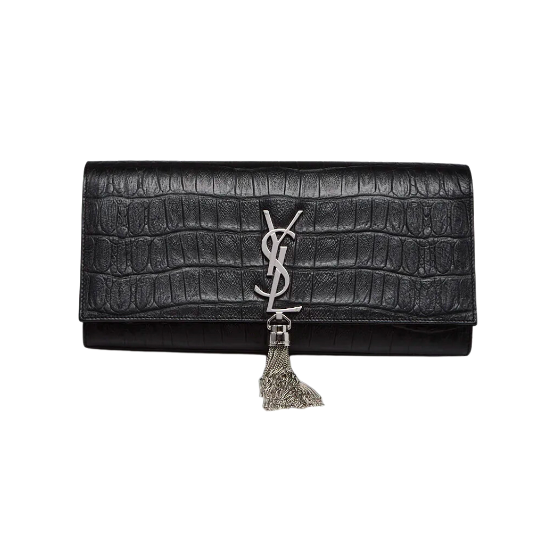 SAINT LAURENT CROCODILE-EMBOSSED KATE CLUTCH