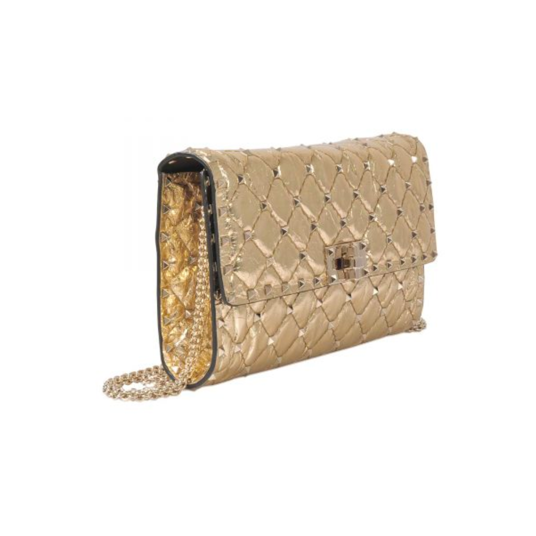 VALENTINO ROCKSTUD SPIKE SHOULDER BAG (GOLD)