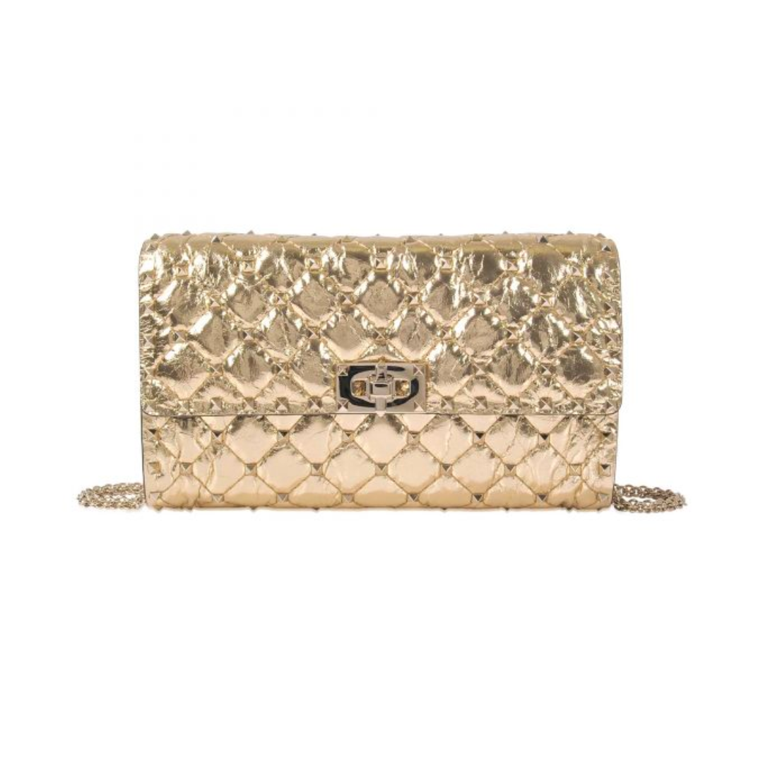 VALENTINO ROCKSTUD SPIKE SHOULDER BAG (GOLD)