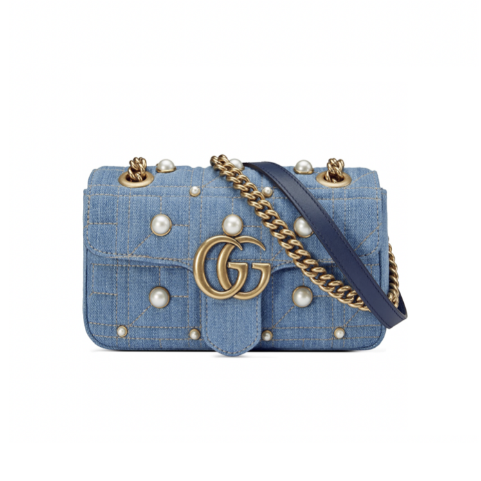 GUCCI GG DENIM PEARL SHOULDER BAG