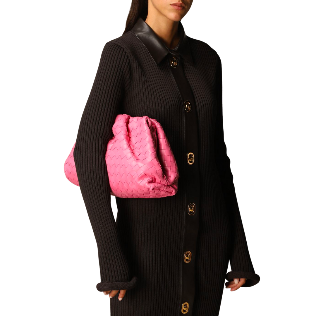 BOTTEGA VENETA INTRECCIATO-LEATHER POUCH CLUTCH (PINK)