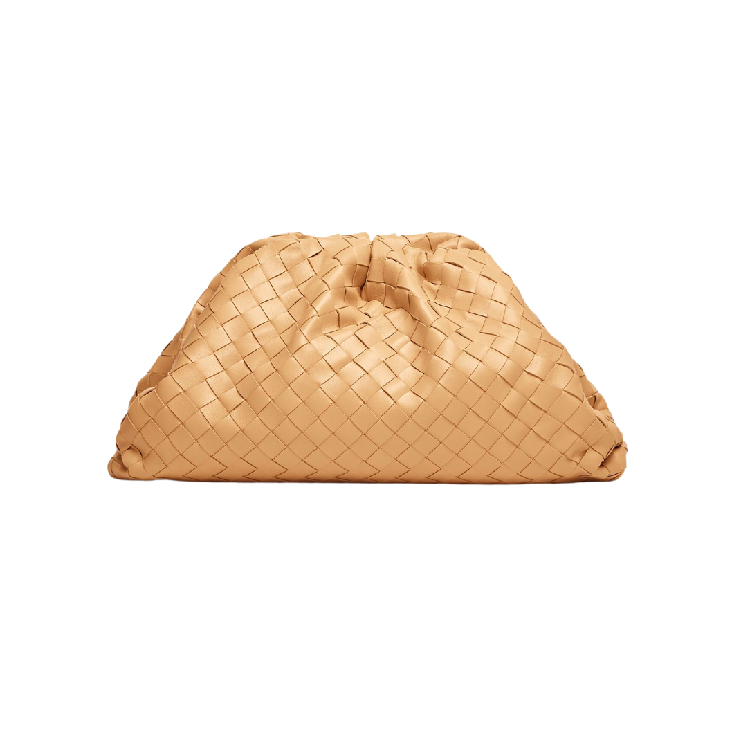 BOTTEGA VENETA INTRECCIATO-LEATHER POUCH CLUTCH (ALMOND)