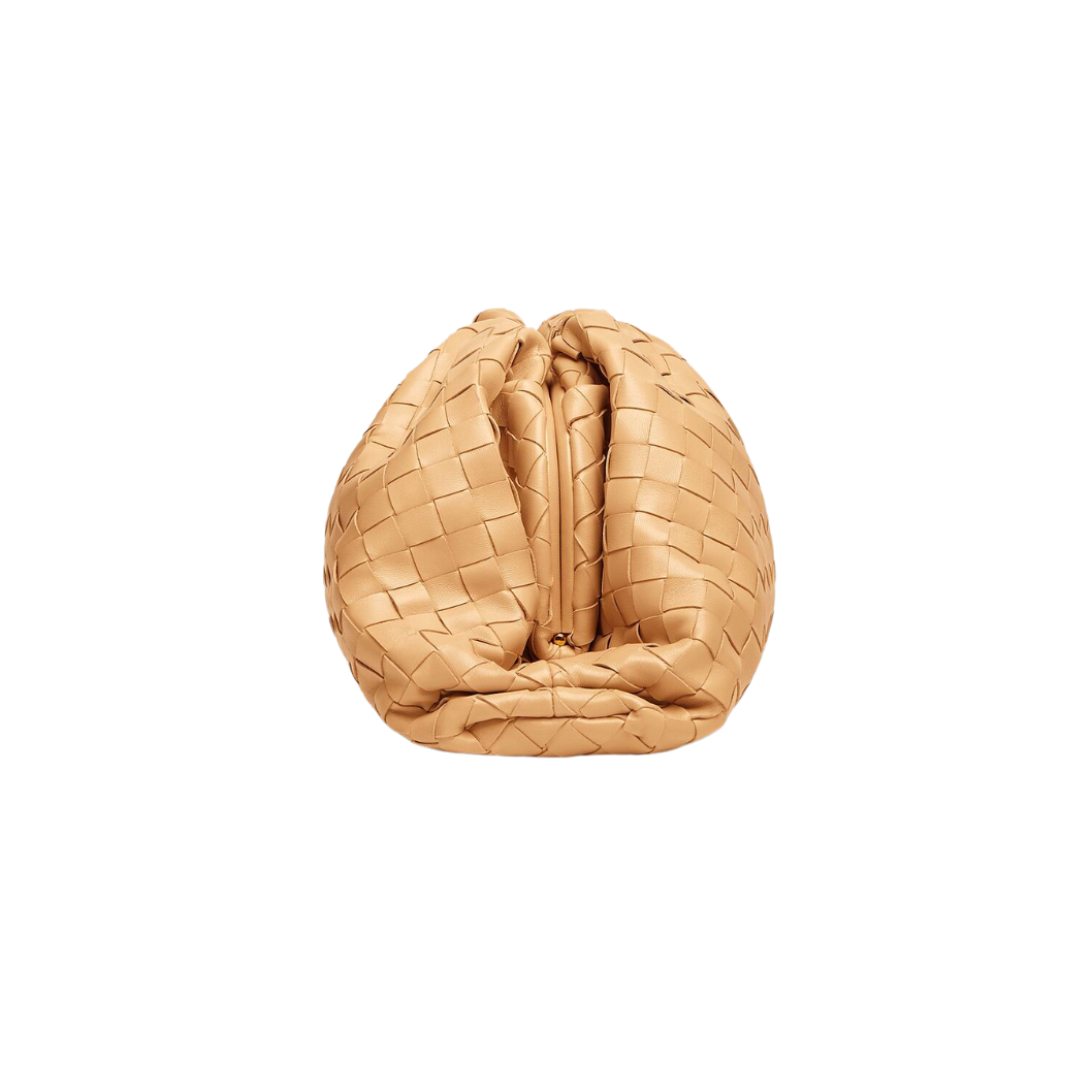 BOTTEGA VENETA INTRECCIATO-LEATHER POUCH CLUTCH (ALMOND)