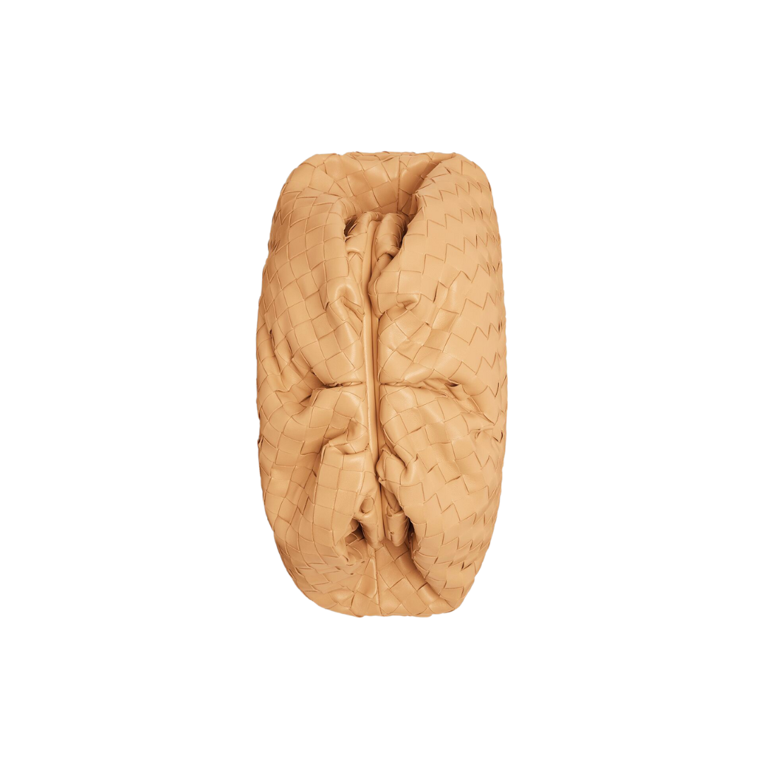 BOTTEGA VENETA INTRECCIATO-LEATHER POUCH CLUTCH (ALMOND)