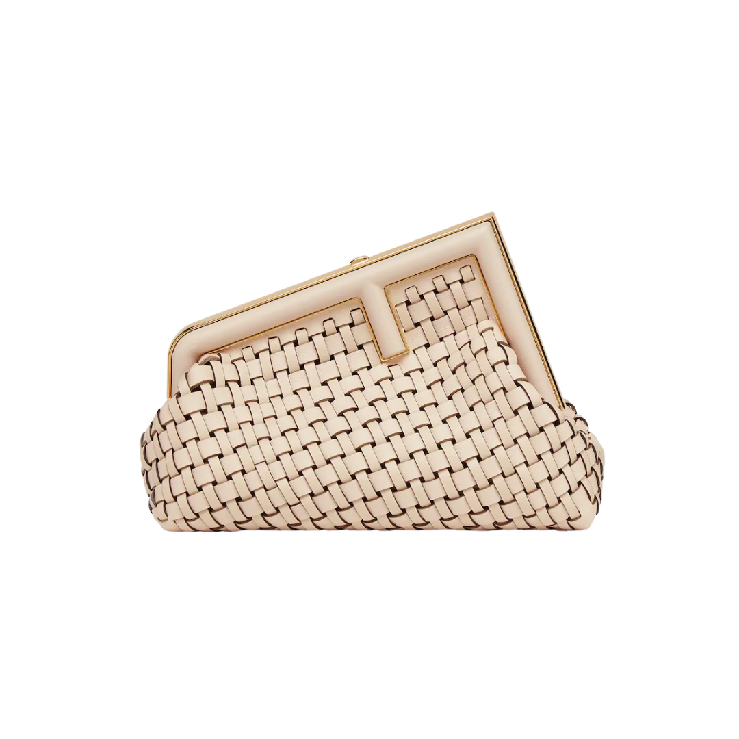 FENDI FIRST SMALL BEIGE BRAIDED LEATHER BAG