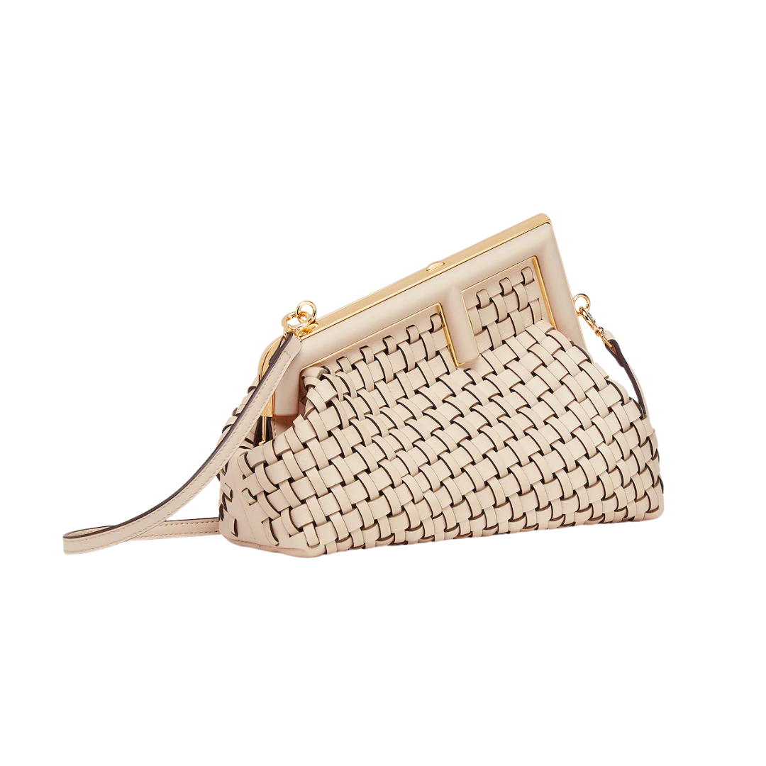 FENDI FIRST SMALL BEIGE BRAIDED LEATHER BAG