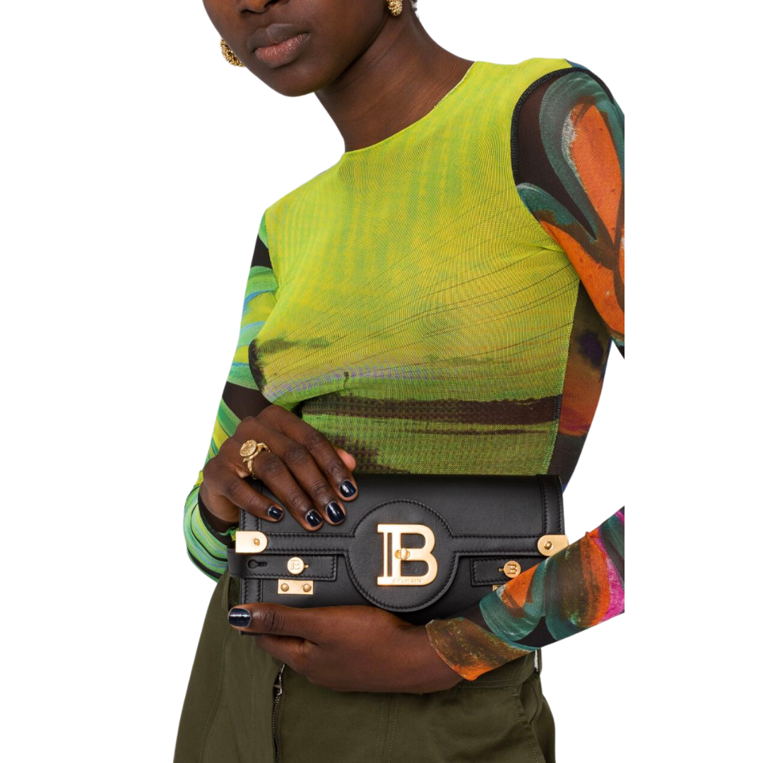 BALMAIN BBUZZ LEATHER CLUTCH BAG