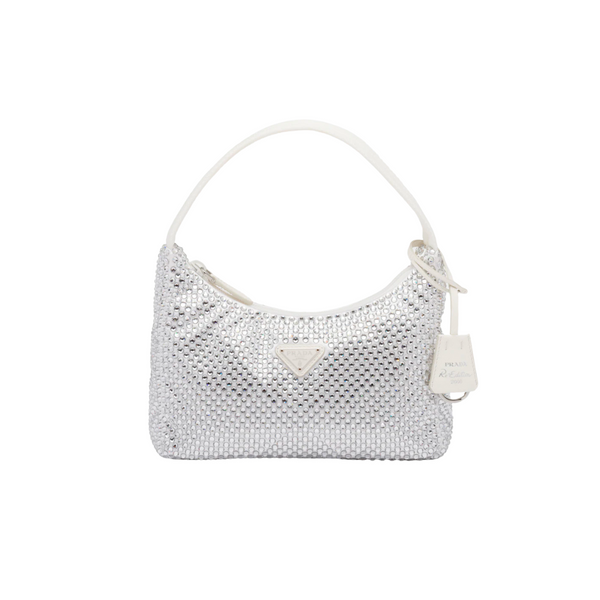 PRADA WHITE SATIN CRYSTAL MINI-BAG